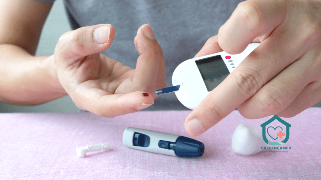 exame de glicose no dedo por diabtes tipo 1 e 2