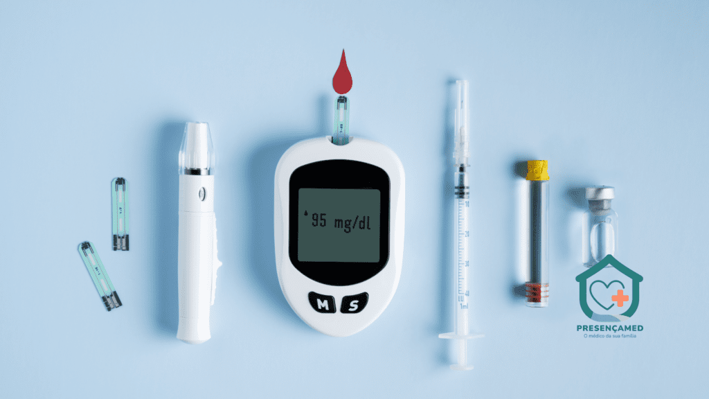 Ilustração comparando diabetes tipo 1 e diabetes tipo 2, mostrando que os tipos de tratamento podem ser diferentes